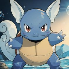 a blue and white pokemon standing in the water