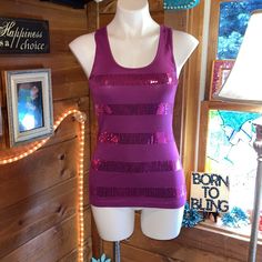 Nwt Great Deal Fitted Purple Tank Top For Night Out, Purple Casual Tank Top For Party, Casual Purple Tank Top For Party, Fitted Purple Tank Top For Spring, Pinkish Purple, Sequin Tank Tops, Pink Purple, Great Deals, Tank Top