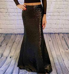 Sequin Skirt for Women Black Long Sparkle Skirt