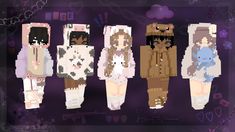 the pixel people are all dressed up in different outfits and hair styles, one is wearing a cat costume