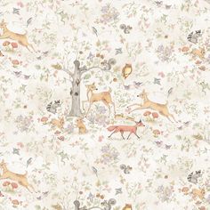 In this whimsical painted pattern, a group of woodland creatures gather around a tree. An owl perches next to a squirrel, deer frolic, a raccoon and fox play nearby. This delicate painting is perfect for nature enthusiasts and children's rooms. Woodland Critter Scenic by Susan Winget is produced with printing that covers the entirety of the canvas for a sleek and stylish museum-quality look. Our framed prints are made by expert craftsmen who strive to make each canvas the masterpiece that your h Susan Winget, Woodland Critters, A Squirrel, Kids Room Wall Decor, Baby Design, Woodland Creatures, Cute Illustration, Framed Canvas Art, A Tree