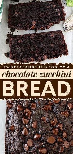 chocolate zucchini bread is cut into squares and placed on top of each other