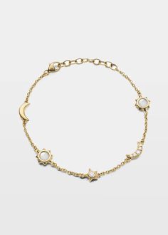 Monica Rich Kosann Yellow Gold Sun, Moon, Stars, Diamond and Moonstone Bracelet - Bergdorf Goodman Monica Rich Kosann, Moon Bracelet, Designer Bracelets, Luxury Bracelet, Sun Moon Stars, Gold Sun, Moonstone Bracelet, Moon Stars, Rose Gold Jewelry