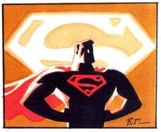 a drawing of a man in a superman suit with his hands on his hips looking at the sky