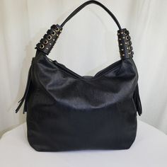 Hobo Style Bag Black Pleather Purse Inside Two Pockets On One Side Zipper Pocket On The Other Purse Is Approximately In The Middle Stands About 10 In Then On Each Side Where The Handle Is At Is 12 In It's About For 4 And 1/2 In Wide And 1314 In Long Has Tassels On Either Side And Outer Side Zipper Pocket Brand New Never Used Chic Faux Leather Hobo Bag With Gold-tone Hardware, Black Hobo Bag With Metal Hardware, Chic Hobo Shoulder Bag For Night Out, Chic Shoulder Hobo Bag For Night Out, Chic Hobo Bag For Night Out, Hobo Style, Rebecca Minkoff Hobo, In The Middle, The Middle