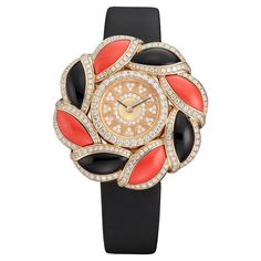 Watch in pink gold 18kt set with 216 diamonds 2.52 cts, 4 onyx 8.21 cts, 4 corail 6.20 cts, dial set with 56 diamonds 0.33 cts satin bracelet quartz movement. Masculine Accessories, Satin Bracelet, Elegant Watches Women, Rolex Diamond Watch, Diamond Watches Women, Rolex Diamond, Gold Diamond Watches, Rolex Watches Women, Unique Opal