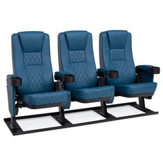 three blue seats sitting next to each other