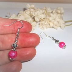 This Adorable Little Beaded Earring Set Is Brand New & Handmade By Me - Wvluckygirl. Done With Hot Pink Acrylic Faux Pearl Beads With A Glittery Design That Sparkles In The Light. They Have Antiqued Silver Toned Costume Jewelry Beads. One Of The Beads Has A Celtic Knot Design. The Knot Has No Beginning Nor End Which Can Symbolize Love, Family, Or Friendship. The Pair Dangle & Drop From 925 Sterling Silver French Fish Hook Ear Wires For Women's Pierced Ears. Measure 1 5/8 Inches Tall & Just Over Pink Jewelry With Silver Beads For Party, Pink Jewelry With Silver Beads As A Gift, Pink Metal Jewelry With Silver Beads, Mauve Earrings, Blue Pearl Earrings, Celtic Knot Jewelry, Celtic Knot Earrings, Animal Print Earrings, Unisex Earrings