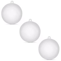 three white christmas balls on a white background