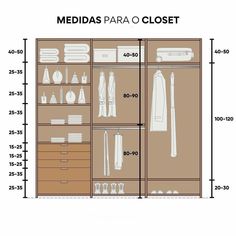 the measurements for a closet with clothes and other items in it, as well as numbers