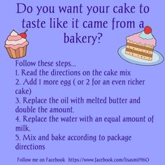 a poster with instructions on how to make a cake and what to use it for baking