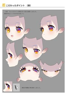 an anime character's eyes and eyebrows are shown in various positions, including the upper half