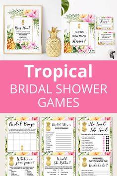 tropical bridal shower games with pineapples and flowers