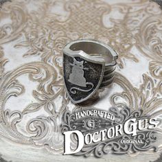 Cat Shield Ring Adjustable Handcrafted by Doctor Gus | Etsy Pewter Ring, Shield Ring, Signet Rings, Fox Design, Handcrafted Accessories, Ring Style, Ring Photos, One Ring, Yours Truly