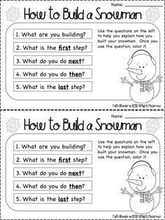 two snowman worksheets for students to learn how to build a snowman