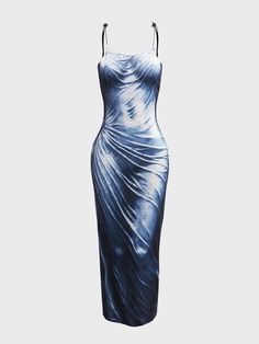 Sculpture Aesthetics Human Body Sleeveless Maxi Dress | kollyy Metal Dress, Fashion Dresses Online, Sleeveless Long Dress, Dress Aesthetic, Fashion Design Sketches, Y2k Style, Girls Fashion Clothes, Maxi Dress Blue, Sleeveless Maxi Dress