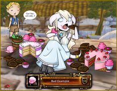 an animated image of two people in front of cakes and cupcakes, one is blowing out the candle