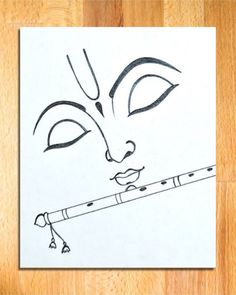 a drawing of a woman's face holding a flute