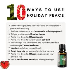 10 Ways to Use Holiday Peace - I LOVE this blend!

New members, click this link to create your account, place your order & waive the enrollment fee: https://rpb.li/BwWLKc

Questions? Message me.
#doTERRA #pure&natural #selfcare #empowered #essentialoils #essentiallife #wellness #December #winterwellness #holidaycheer