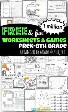 worksheets and games for prek - 8th grade