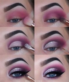 Smokey Eye Makeup Steps, Eye Makeup Glitter, Natural Smokey Eye, Alat Makeup, Purple Eye Makeup, Pink Eye Makeup, Glasses Makeup