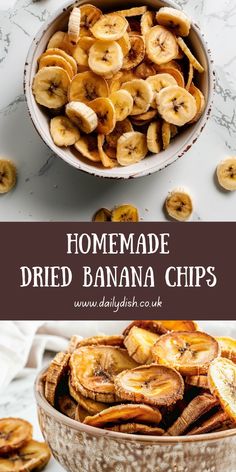 homemade dried banana chips in a bowl