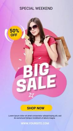 a woman with shopping bags is on the big sale flyer template for an online store