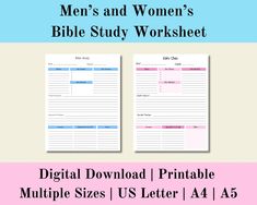 Bible Study Worksheet, Bible Study Printable, Digital Bible Study, Christian Bible Study, Bible Reading, Digital Download, US Letter, A4, A5