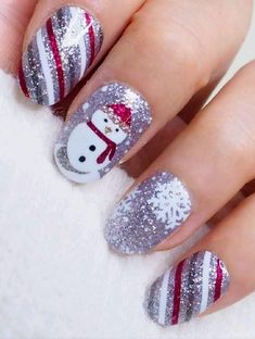 Snowman Nail, Snowman Nail Art, Snowman Nails, Holiday Nails Winter, Elegant Nail Art, Nail Polish Stickers, Glitter Gel Nails