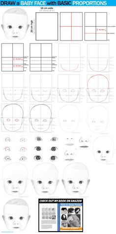 the instructions for how to draw a baby face with basic proportions and shapes on it