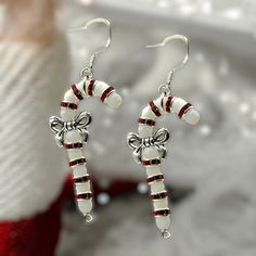 Candy Cane Christmas Earrings Holiday Beaded Jewelry, Xmas Beads, Candy Cane Earrings, Cute Beads, Swarovski Pendant, Earring Kit, Rings Sterling Silver, Candy Cane Christmas, White Alabaster