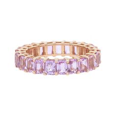 A sweet token of eternal love to your beloved. This exquisite Pink Sapphire eternity band ring is crafted in fine 14K yellow gold. It features 23 prong set Emerald cut Pink Sapphires weighing 6.12 carats. With their medium and vivid tone, the natural pink sapphires are feminine and unsurpassable brilliant. Ring size: 6.75. Width: 4.4mm. Total weight: 3.65 grams. Stackable and easy to mix and match. Comes with a presentable gift box. Rachel Koen Emerald Cut Pink Sapphire Eternity Band Ring 14K Yellow Gold SZ 6.75 Description A sweet token of eternal love to your beloved. This exquisite Pink Sapphire eternity band ring is crafted in fine 14K yellow gold. It features 23 prong set Emerald cut Pink Sapphires weighing 6.12 carats. With their medium and vivid tone, the natural pink sapphires are