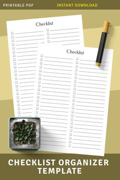 the printable checklist organizer is on top of a desk with a pen next to it