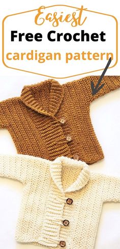 two knitted sweaters with the text, free crochet cardigan pattern