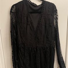 Gorgeous Black Lace Floor Length Dress. Has Short Layer Underneath. Never Worn. Bohemian Black Knee-length Mini Dress, Black Knee-length Lace Dress With Lace Patchwork, Lace Black Maternity Dress, Short Layer, Black V-neck Scalloped Lace Dress, Black V-neck Lace Patchwork Dress, Boho Floral Maxi Dress, Girls Maxi Dresses, Bolero Dress