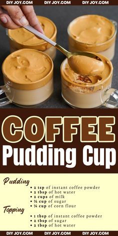 coffee puddinging cup recipe with instructions for making it in the microwave or on the stove