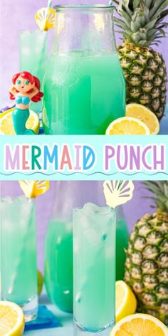 mermaid punch with pineapples and lemon slices