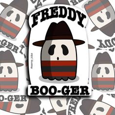 an image of a sticker with the words friendly boo - ger on it