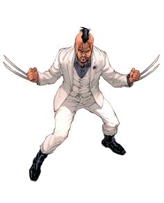 a drawing of a man in a suit with claws out