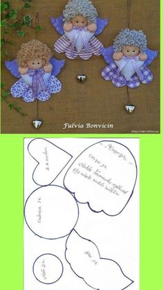 two pictures of angels with blue wings on them and the bottom one is made out of paper