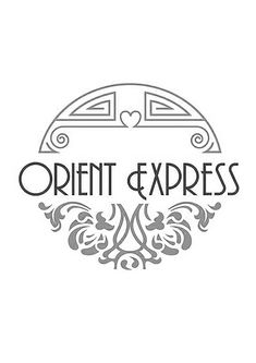 the logo for orient express is shown in black and white, with an ornate design