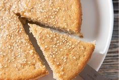 a piece of sesame seed pie on a white plate