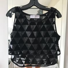 Sheer Black Crop Top With Velvet Pyramid Geographic Pattern. Cropped Front And Slightly Longer In The Back. Great Crop Top To Wear With Shorts Or Anything High Waisted! Never Worn, Brand New Condition. Black Crop Top, Black Crop, Black Crop Tops, Pyramid, Crop Top, Womens Tops, High Waisted, Velvet, Crop Tops