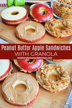 an image of peanut butter apple sandwiches with granola