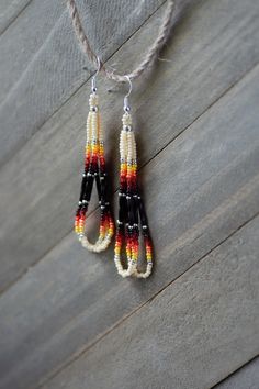 Beaded Earrings, glowing Embers Indigenous Made Authentic Native American Handmade Teardrop Loop Earrings - Etsy Bead Edging, American Indian Decor, Glowing Embers, Native American Beadwork Patterns, Seed Bead Crafts, Beaded Earrings Tutorials, Beaded Earrings Diy, Native American Beaded Earrings, Beaded Jewlery