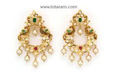 Temple Jewellery - 22 Karat Gold "Peacock" Drop Earrings (Chandbali) with Cz, Color Stones & Japanese Culture Pearls - 235-GER13975 - in 19.450 Grams for USD $1553.90. 
Made in India by Totaram Jewelers Online this product is in Gold - 22 Karat BIS Hallmark 916 KDM Gold  & is an excellent gift for Adult - Women. Ships fully insured with secured guaranteed delivery for free with your order over $250 from New Jersey USA & comes with 30 days exchange policy. Gold 22k Chandbalis With Peacock Design, Gold Chandbalis With Peacock Design In 22k Gold, 22k Gold Peacock Design Earrings For Wedding, 22k Gold Peacock Chandbali Earrings, 22k Gold Chandbalis With Peacock Design For Wedding, 22k Gold Chandbalis With Peacock Design, 22k Gold Peacock Chandbalis, 22k Gold Earrings With Peacock Design For Wedding, Earrings Chandbali