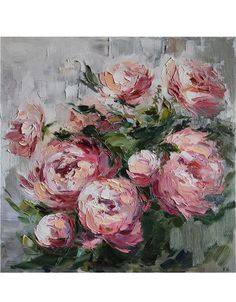 a painting of pink roses in a vase