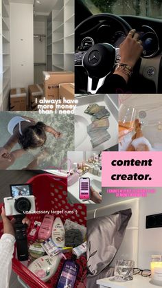 there is a collage of photos with words and pictures on it that say content creator