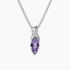 Made in 925 Sterling SilverNecklace Type: Pendant NecklacePendant Height: 1.7 cmPendant Width: 0.5 cmPendant Shape: Drop ShapeGemstone: Marquise Cut Natural AmethystGemstone Size: 5 mm x 10 mmBirthstone: FebruaryChain Type: Box ChainChain Length: 45 cmChain Thickness: 1.0 mmClasp: Spring RingMaterial: Rhodium Plated Sterling SilverWeight: 3.80 gm Elegant Purple Pendant Birthstone Necklace, White Gold Amethyst Birthstone Necklace, Infinity Pendant, Circle Earrings Studs, Circle Studs, Amethyst Jewelry, Amethyst Pendant, February Birth Stone, Stunning Necklace