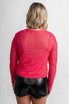 Rhinestone mesh long sleeve top from Lush Fashion Lounge women's boutique in Oklahoma City. Lush boutique in OKC has a variety of cute Valentine's Day apparel and more! Turn heads in this trendy rhinestone mesh top! Model is 5'7 size 24 wearing size small. 95% polyester 5% spandex Has built in layering cami. Layering Cami, Mesh Long Sleeve Top, Lace Trim Dress, Trendy Fall, Mesh Long Sleeve, Women's Boutique, Brown Sweater, Cute Sweaters, Oklahoma City